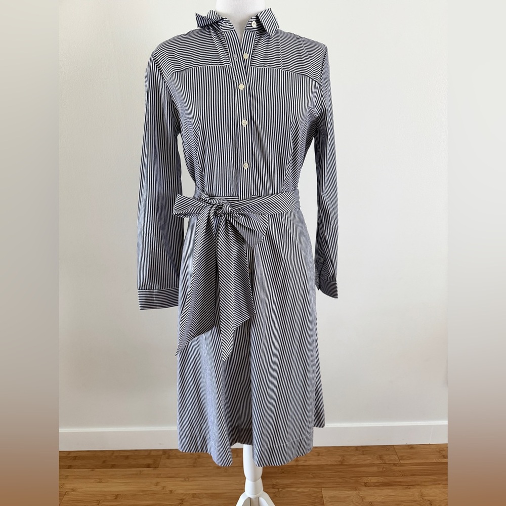 J. Crew Blue and White Striped Long Sleeve Dress